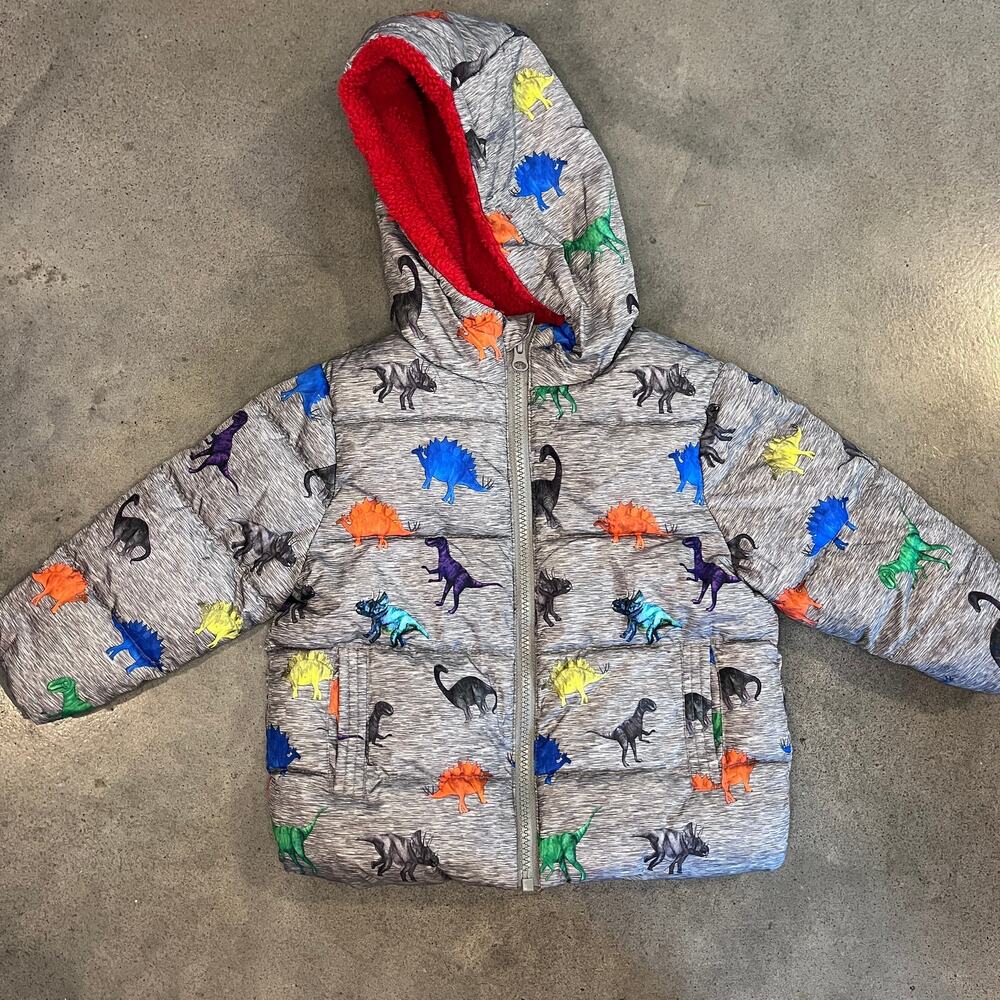 Swiss Tech Dinosaur Gray puffer Jacket Winter coat Infant 18 month boys